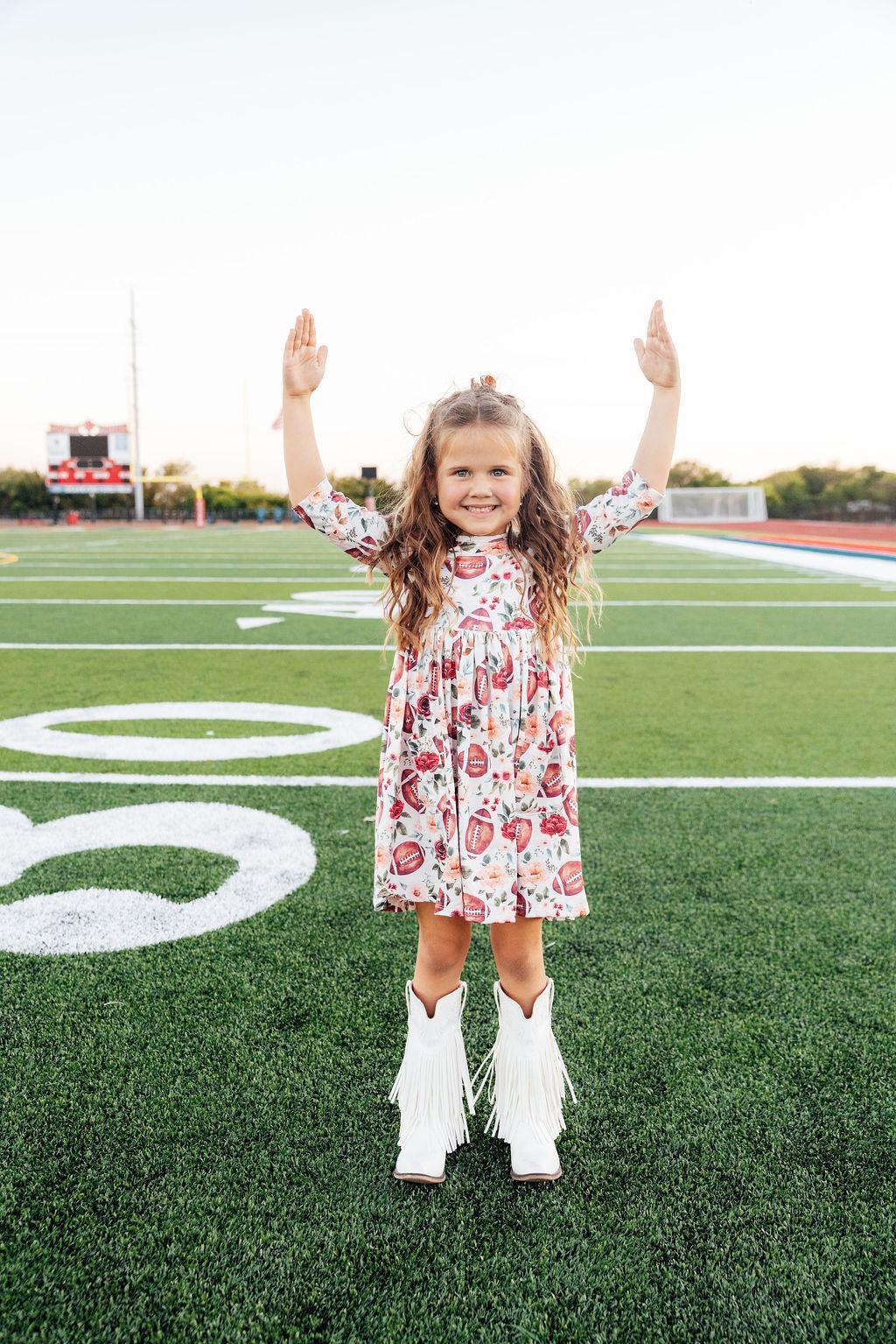 Footballs & Flowers 3/4 Sleeve Pocket Twirl Dress by Mila & Rose ®