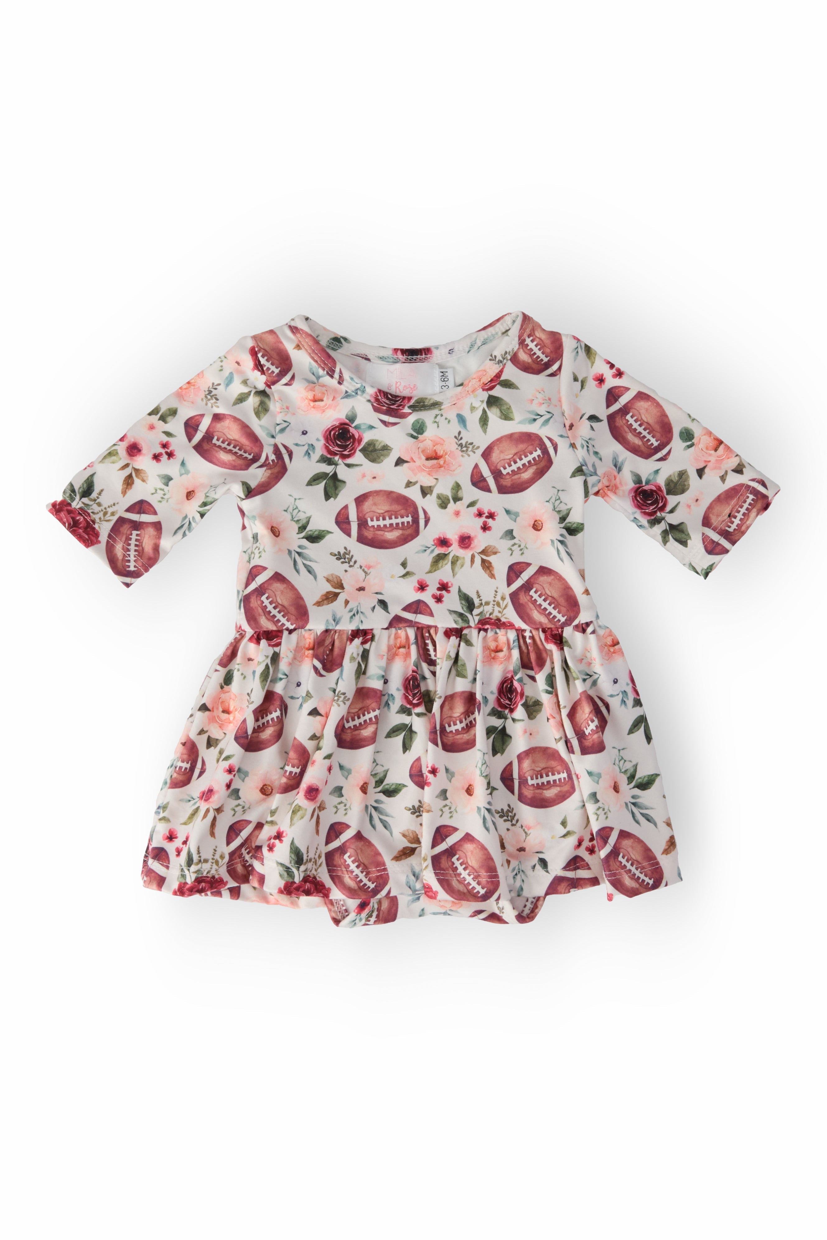 Footballs & Flowers 3/4 Sleeve Twirl Bodysuit by Mila & Rose ®