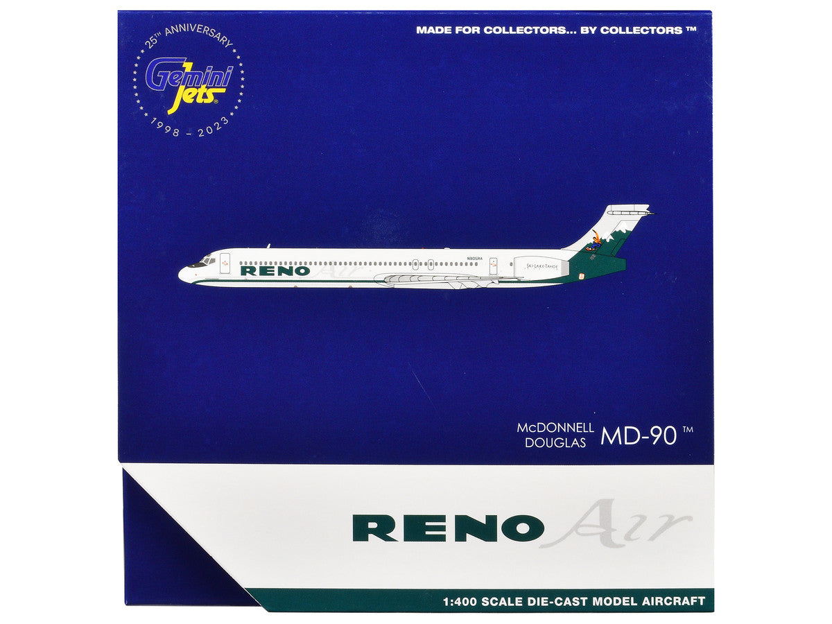 McDonnell Douglas MD-90 Commercial Aircraft "Reno Air" (N905RA) White with Green Tail 1/400 Diecast Model Airplane by GeminiJets by LuxuryLifeWay Online Store