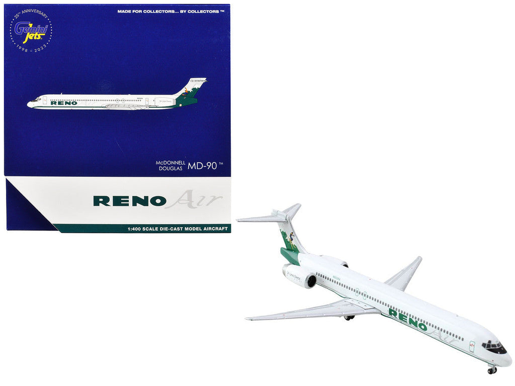 McDonnell Douglas MD-90 Commercial Aircraft "Reno Air" (N905RA) White with Green Tail 1/400 Diecast Model Airplane by GeminiJets by LuxuryLifeWay Online Store
