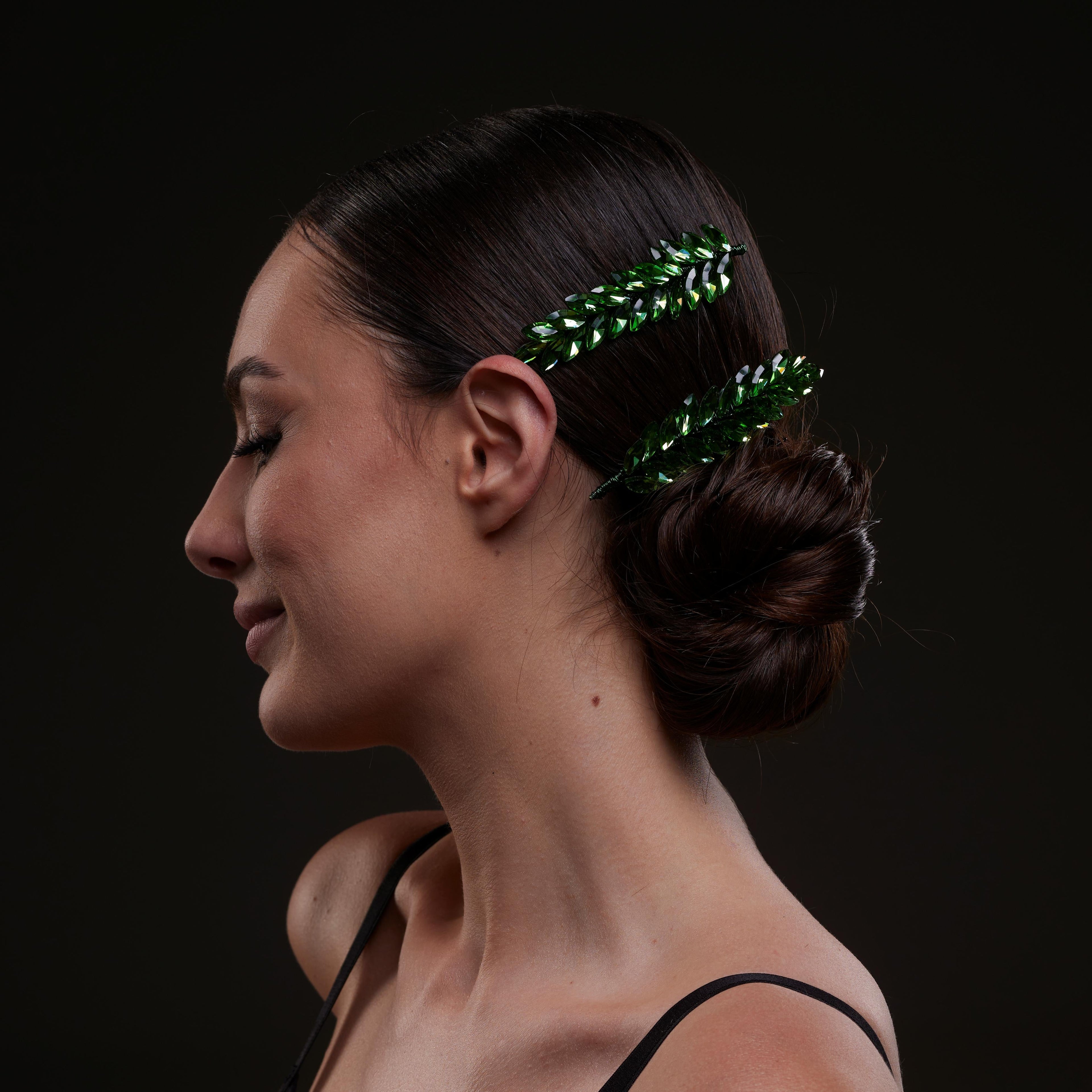 Elegant Green Crystal 2-Piece Hair Comb Set by Bridal Port