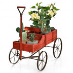 Wooden Wagon Plant Bed With Wheel for Garden Yard-Red by LuxuryLifeWay Online Store