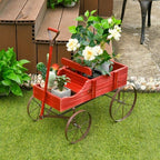 Wooden Wagon Plant Bed With Wheel for Garden Yard-Red by LuxuryLifeWay Online Store