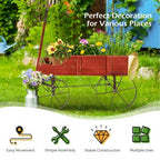 Wooden Wagon Plant Bed With Wheel for Garden Yard-Red by LuxuryLifeWay Online Store