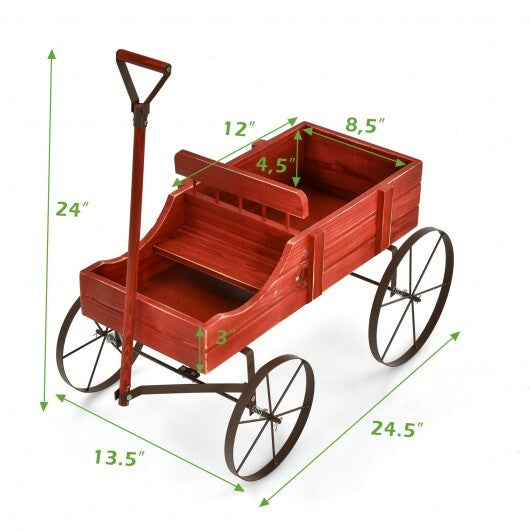 Wooden Wagon Plant Bed With Wheel for Garden Yard-Red by LuxuryLifeWay Online Store