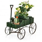 Wooden Wagon Plant Bed With Wheel for Garden Yard-Red by LuxuryLifeWay Online Store