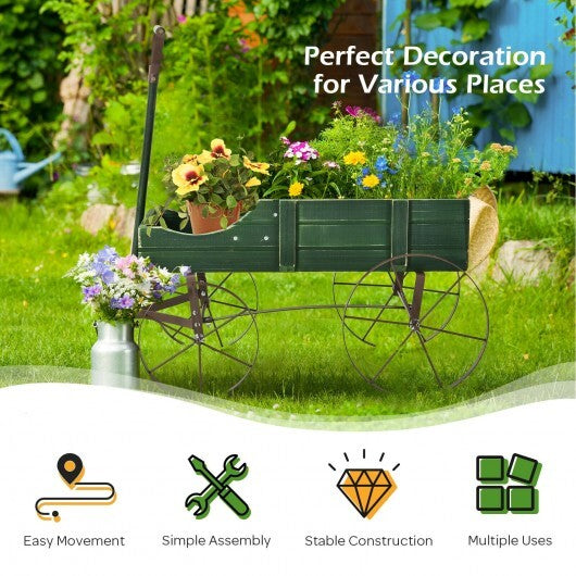 Wooden Wagon Plant Bed With Wheel for Garden Yard-Red by LuxuryLifeWay Online Store
