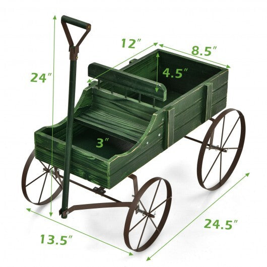 Wooden Wagon Plant Bed With Wheel for Garden Yard-Red by LuxuryLifeWay Online Store