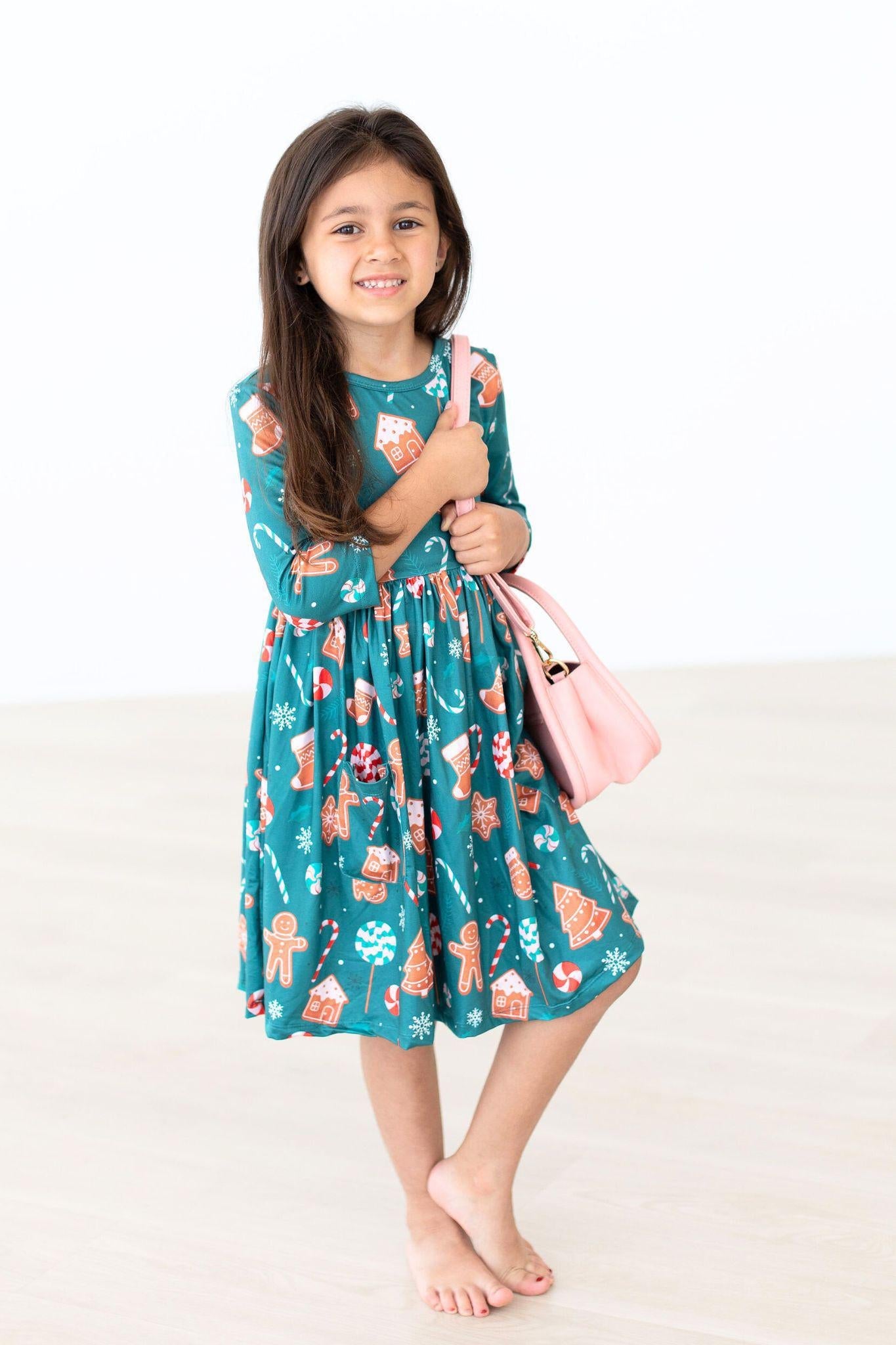 Gingerbread House 3/4 Sleeve Pocket Twirl Dress by Mila & Rose ®