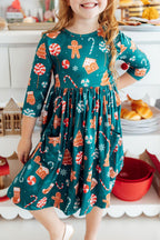 Gingerbread House 3/4 Sleeve Pocket Twirl Dress by Mila & Rose ®