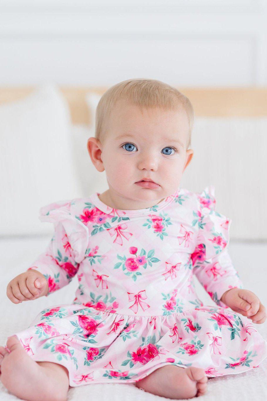 Gingham Bows 3/4 Sleeve Flutter Twirl Bodysuit by Mila & Rose ®