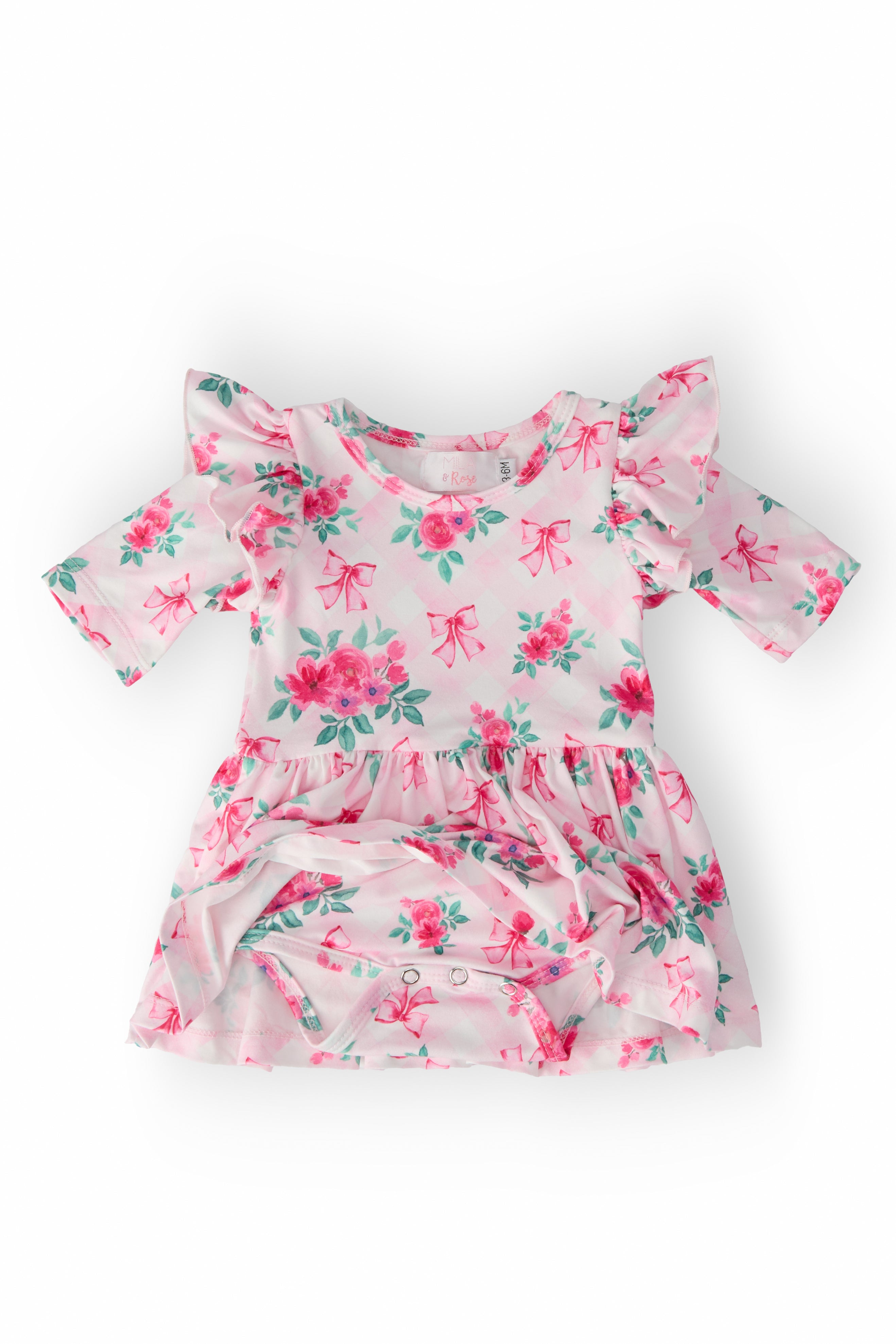 Gingham Bows 3/4 Sleeve Flutter Twirl Bodysuit by Mila & Rose ®