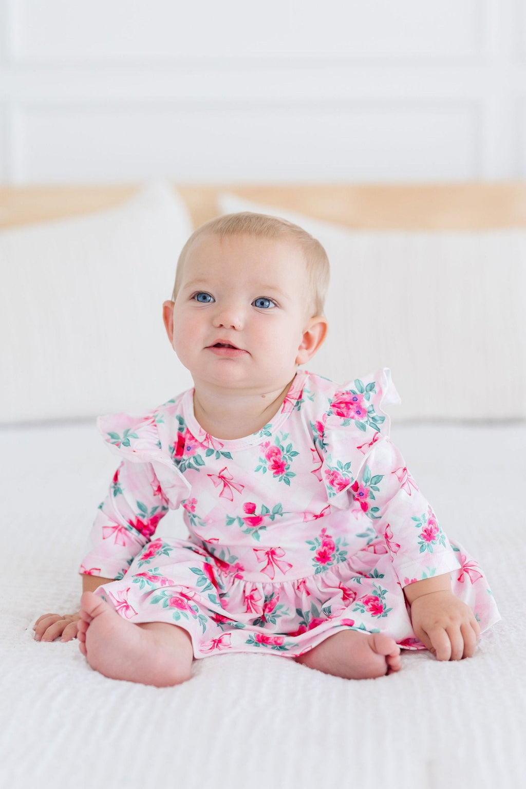 Gingham Bows 3/4 Sleeve Flutter Twirl Bodysuit by Mila & Rose ®