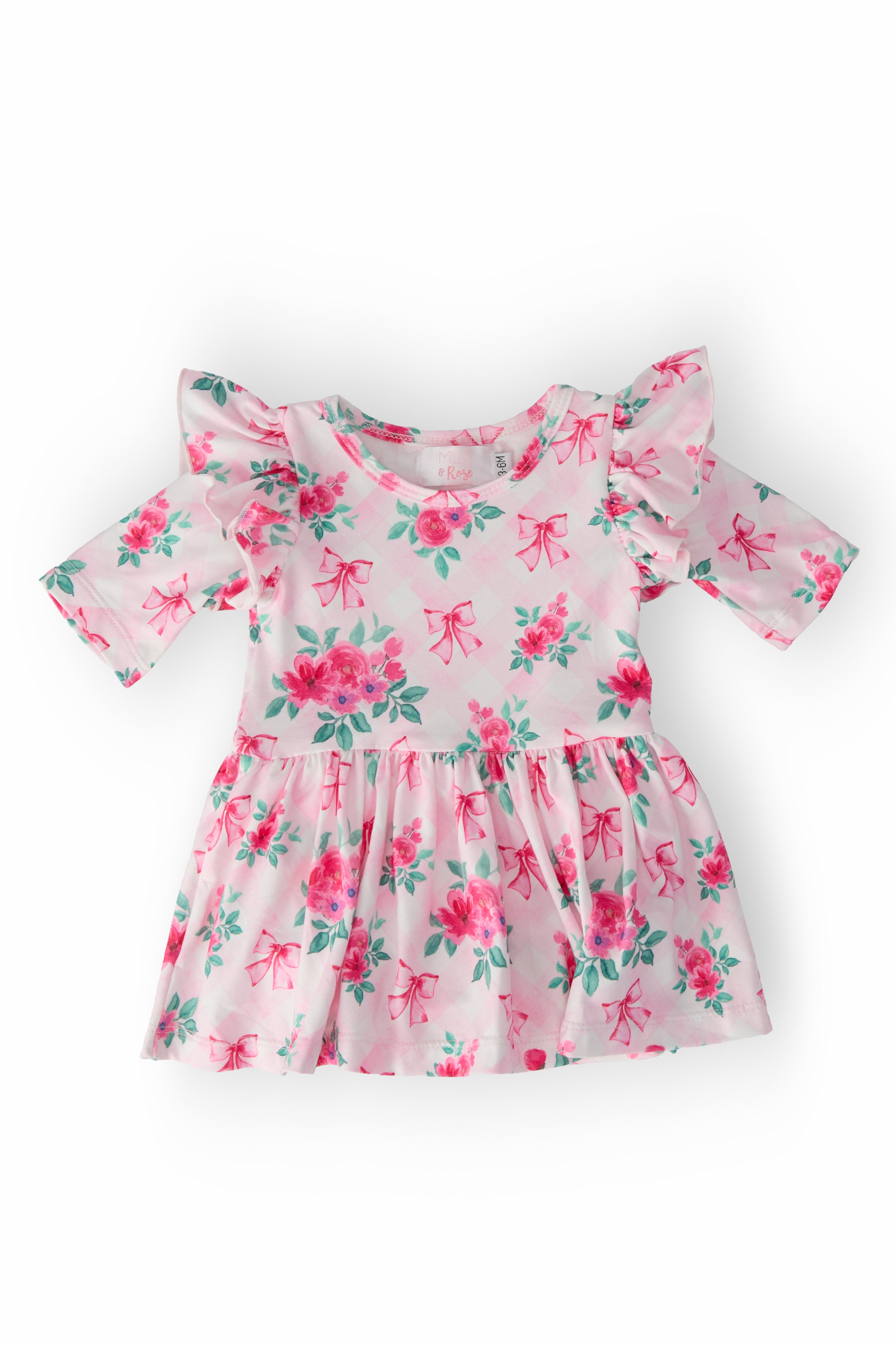 Gingham Bows 3/4 Sleeve Flutter Twirl Bodysuit by Mila & Rose ®