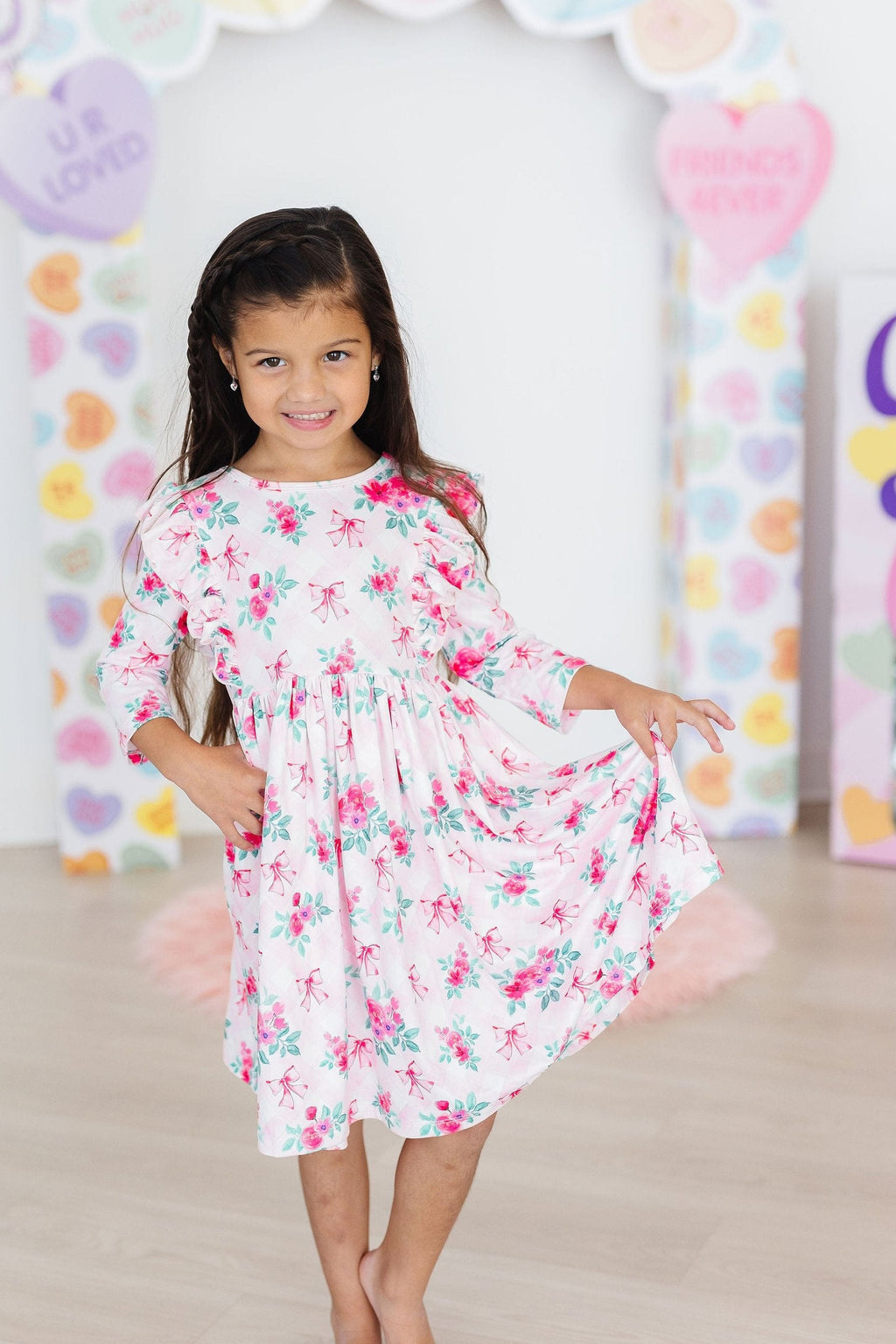 Gingham Bows 3/4 Sleeve Ruffle Twirl Dress by Mila & Rose ®