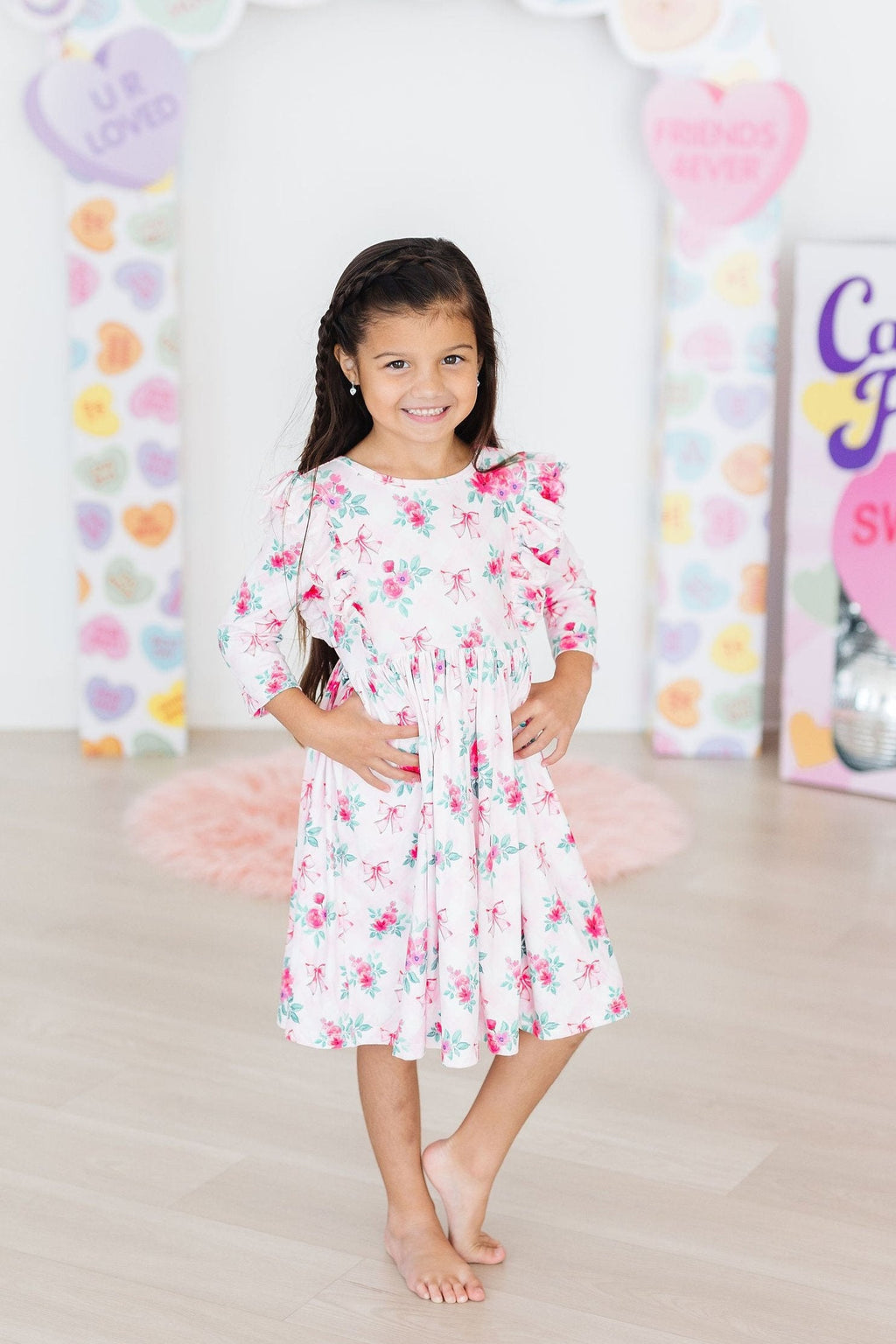 Gingham Bows 3/4 Sleeve Ruffle Twirl Dress by Mila & Rose ®
