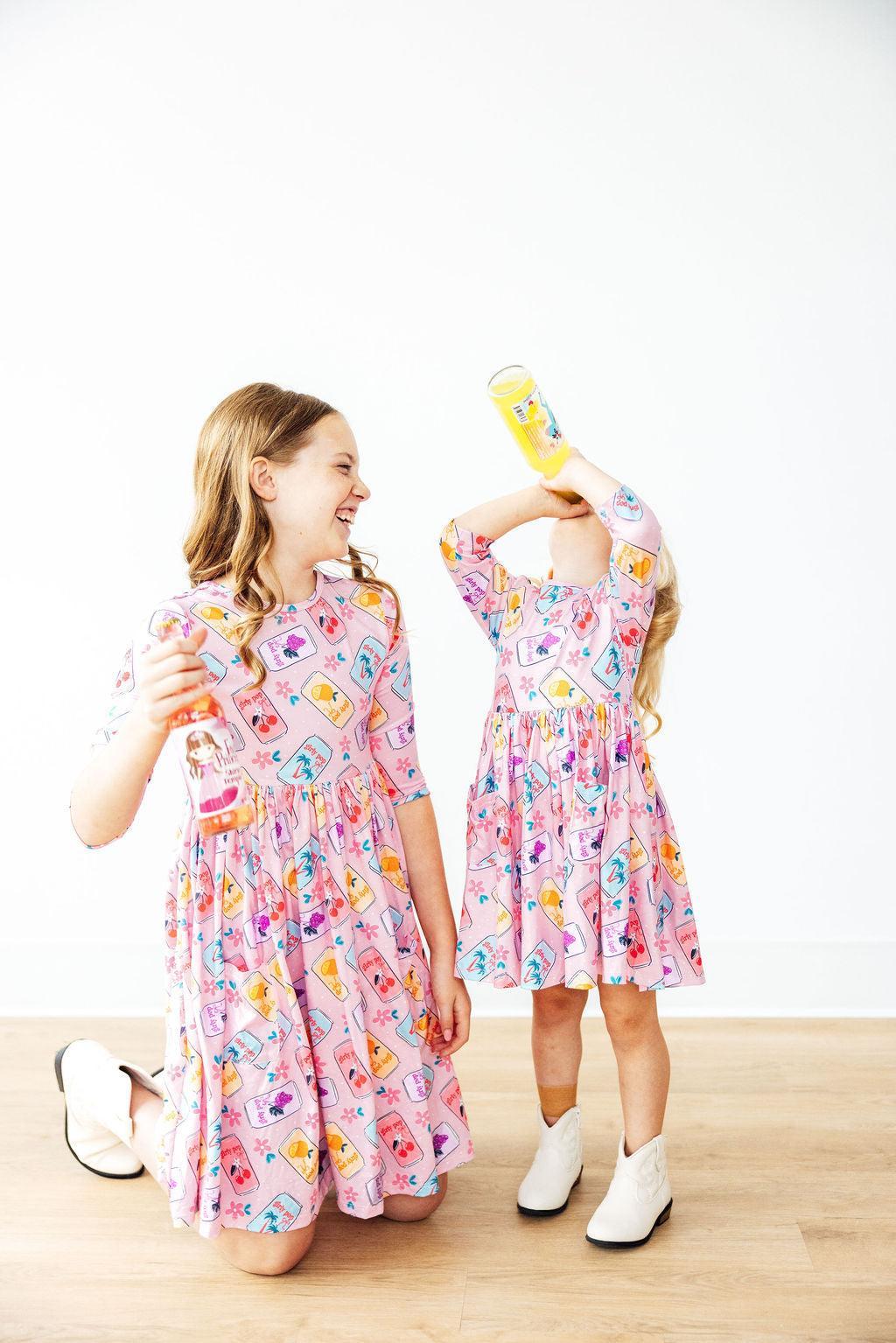 Girly Pop 3/4 Sleeve Pocket Twirl Dress by Mila & Rose ®