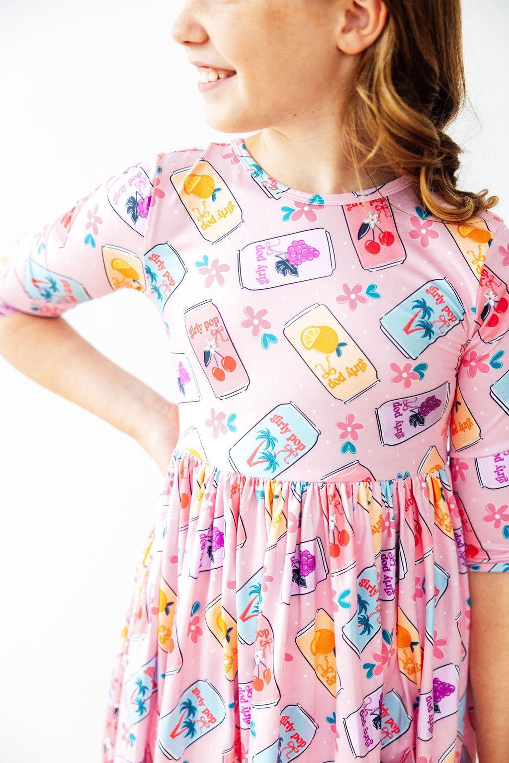 Girly Pop 3/4 Sleeve Pocket Twirl Dress by Mila & Rose ®