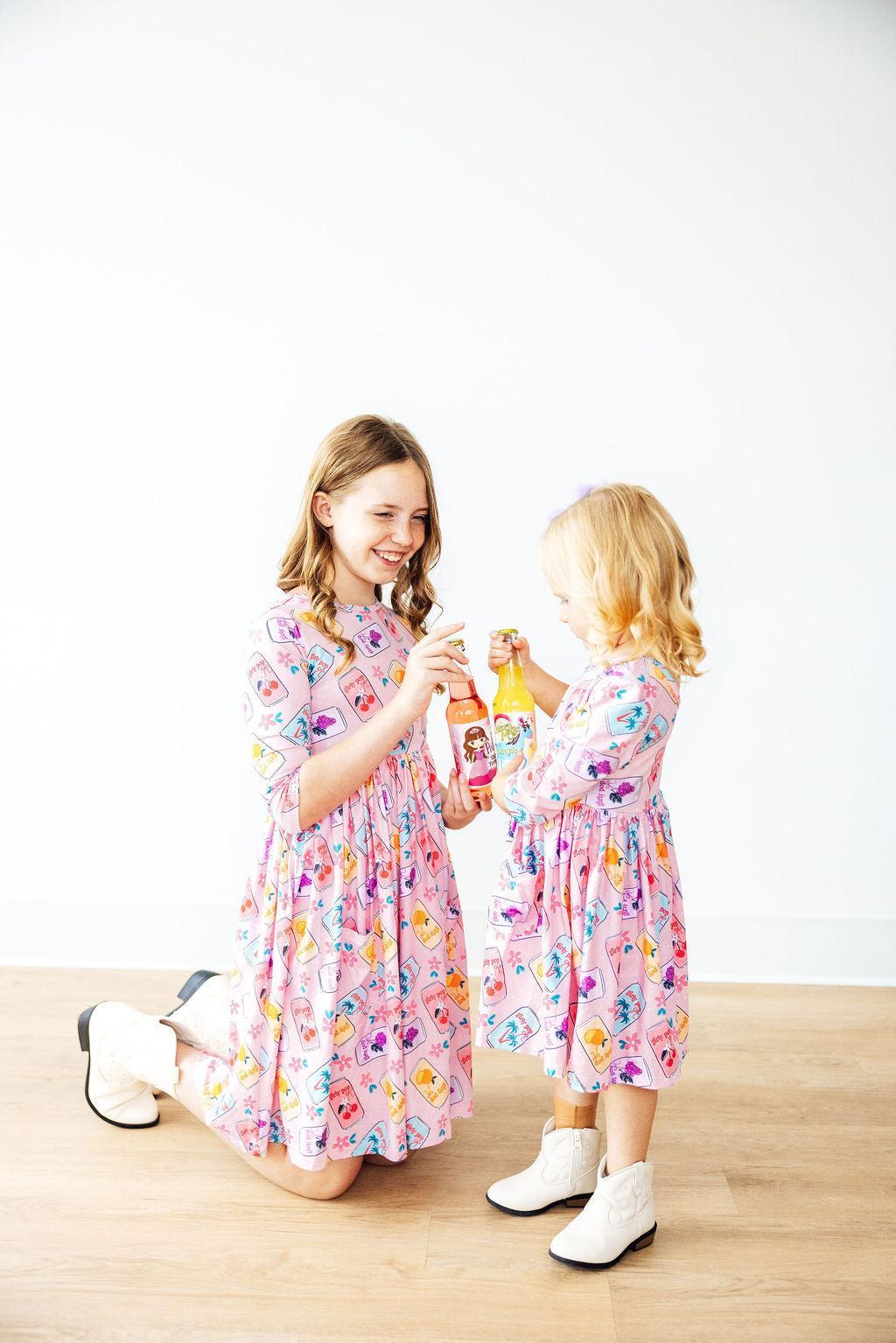 Girly Pop 3/4 Sleeve Pocket Twirl Dress by Mila & Rose ®