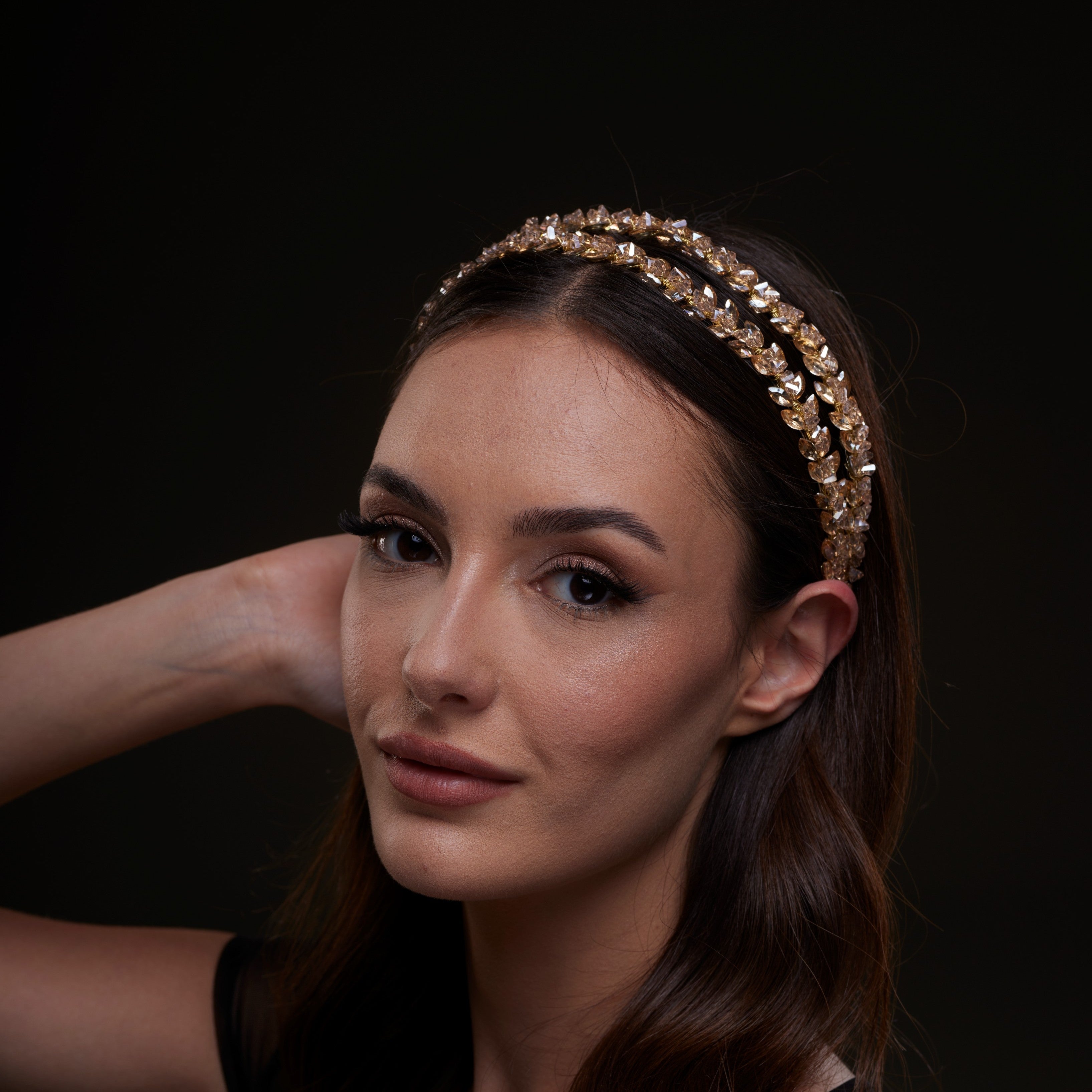 Gold Crystal Beaded Hairband by Bridal Port