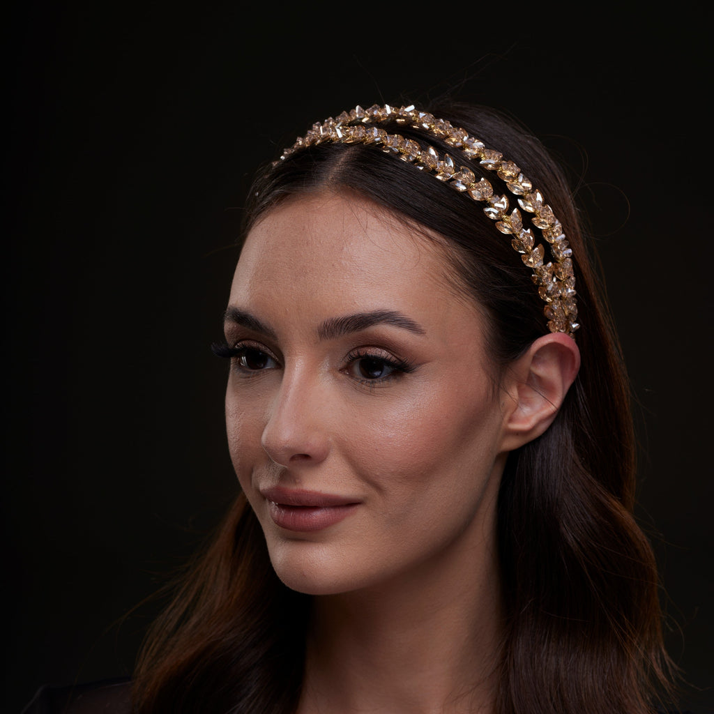 Gold Crystal Beaded Hairband by Bridal Port