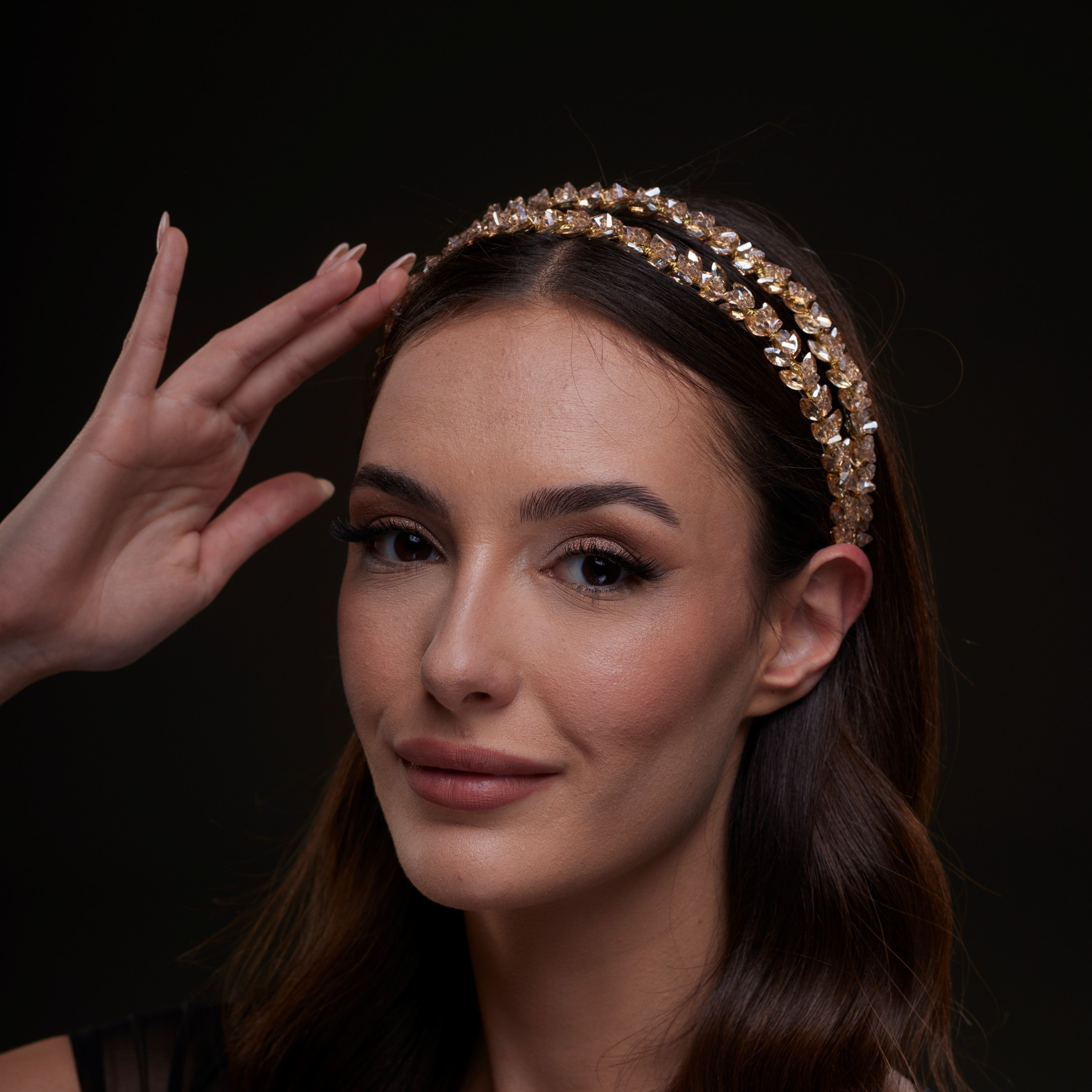 Gold Crystal Beaded Hairband by Bridal Port