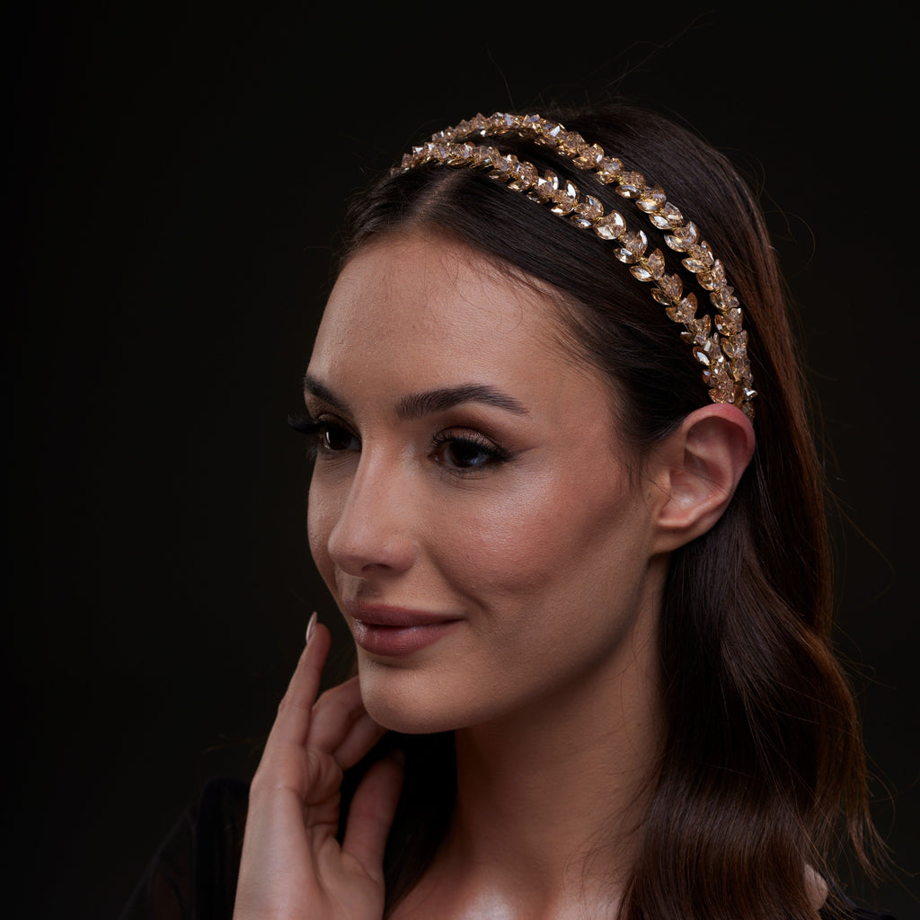 Gold Crystal Beaded Hairband by Bridal Port