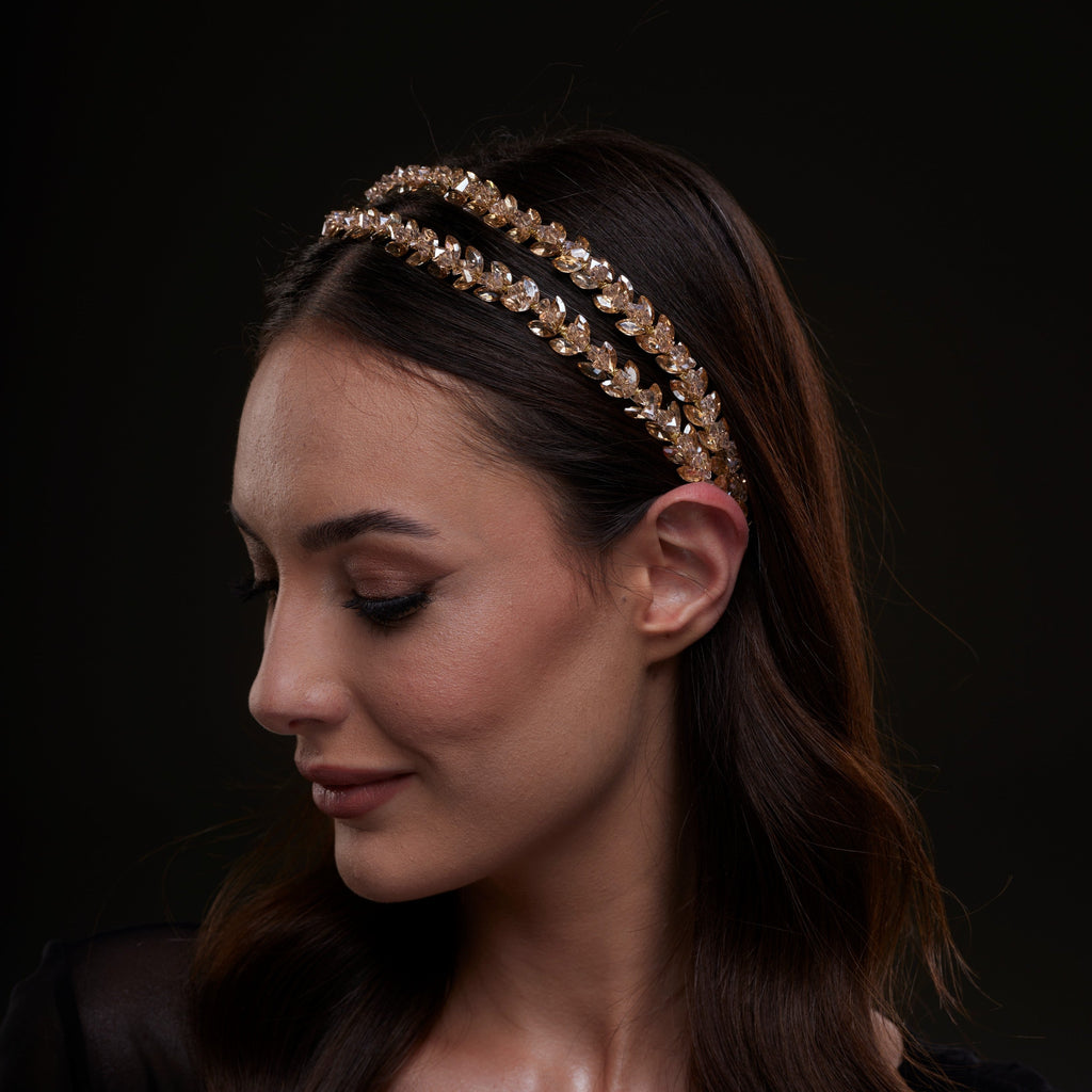 Gold Crystal Beaded Hairband by Bridal Port