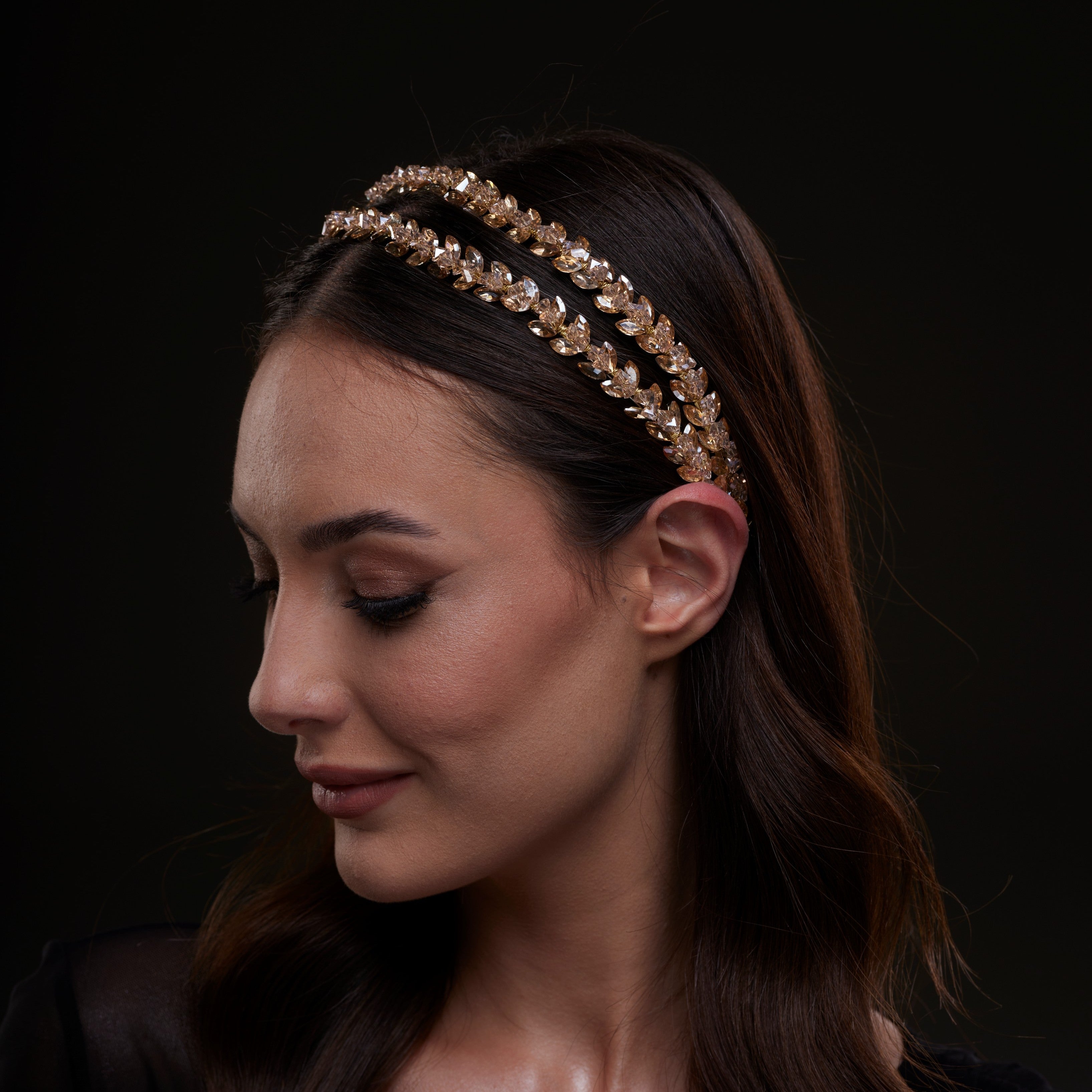 Gold Crystal Beaded Hairband by Bridal Port