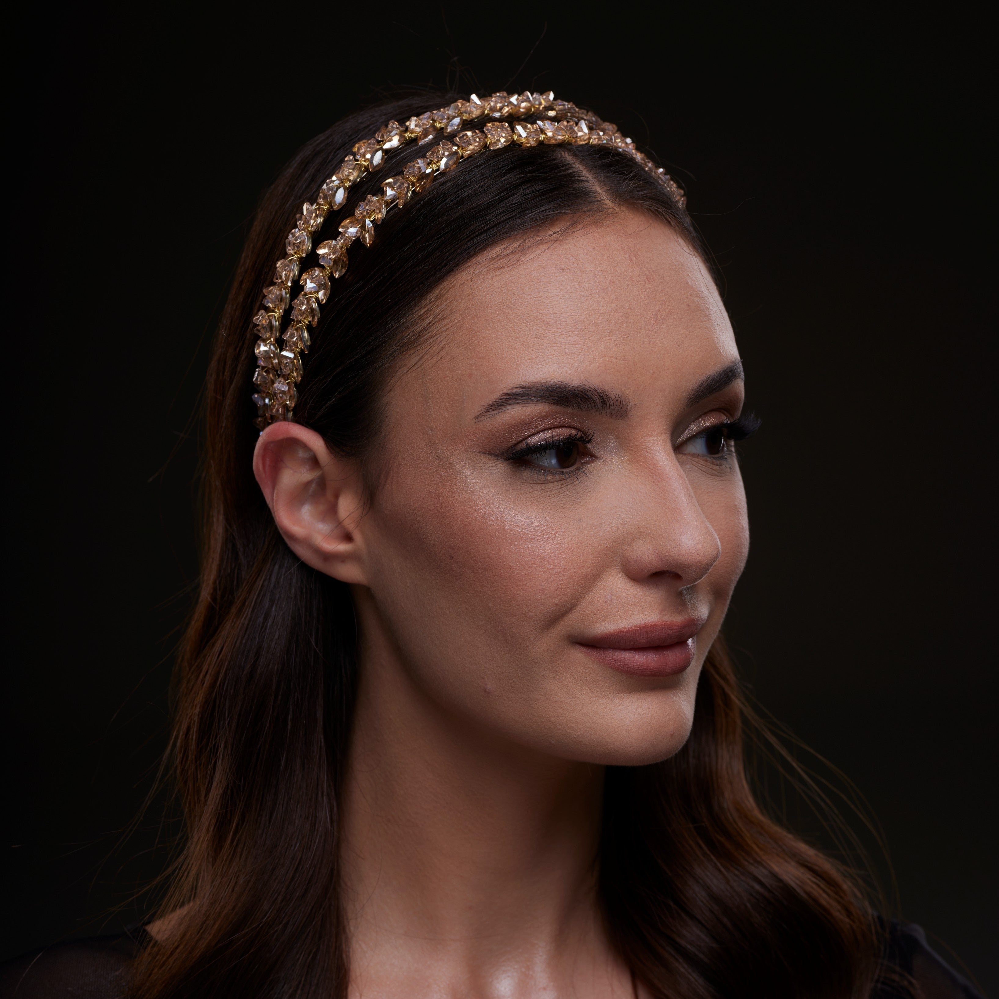 Gold Crystal Beaded Hairband by Bridal Port
