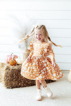 Golden Blooms 3/4 Sleeve Ruffle Twirl Dress by Mila & Rose ®