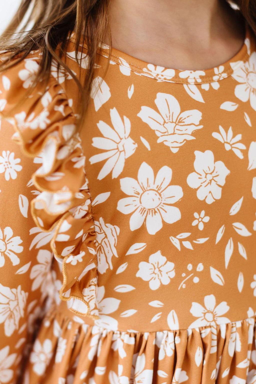 Golden Blooms 3/4 Sleeve Ruffle Twirl Dress by Mila & Rose ®
