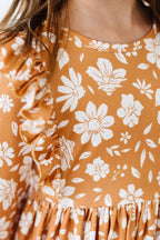 Golden Blooms 3/4 Sleeve Ruffle Twirl Dress by Mila & Rose ®