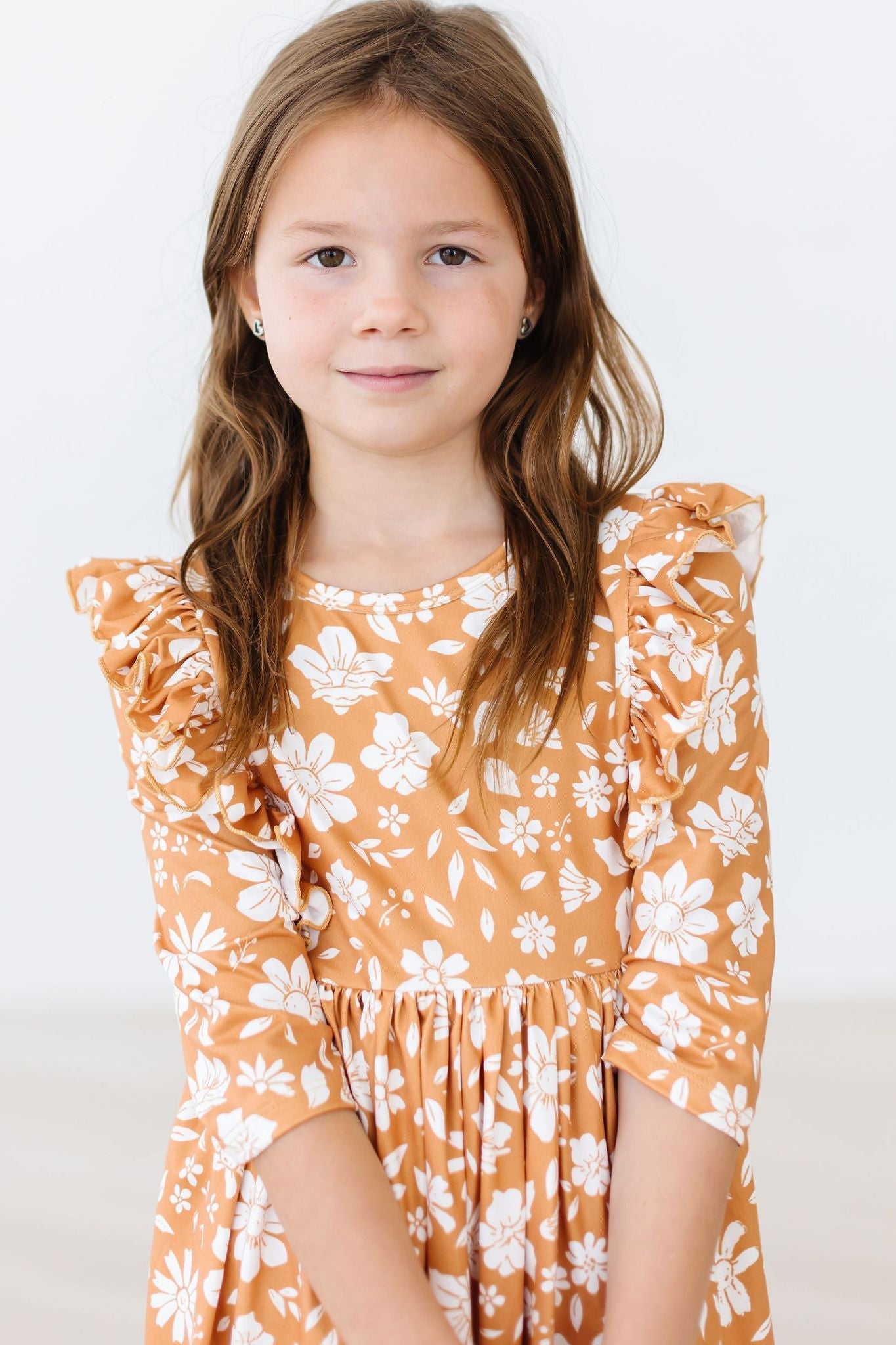 Golden Blooms 3/4 Sleeve Ruffle Twirl Dress by Mila & Rose ®
