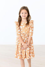 Golden Blooms 3/4 Sleeve Ruffle Twirl Dress by Mila & Rose ®