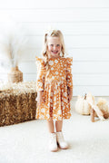 Golden Blooms 3/4 Sleeve Ruffle Twirl Dress by Mila & Rose ®