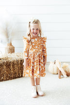 Golden Blooms 3/4 Sleeve Ruffle Twirl Dress by Mila & Rose ®