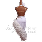 The Stardust Swan Queen – White Feathered Embroidered Latin Dance Competition Dress Set by Stardust Starlets