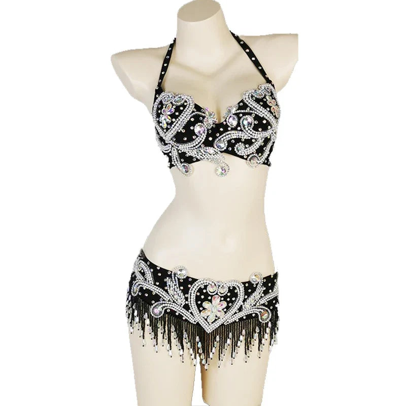 The Stardust Oasis Sirena – Deluxe Crystal & Beaded Belly Dance Bra & Belt 2-Piece Costume Set by Stardust Starlets