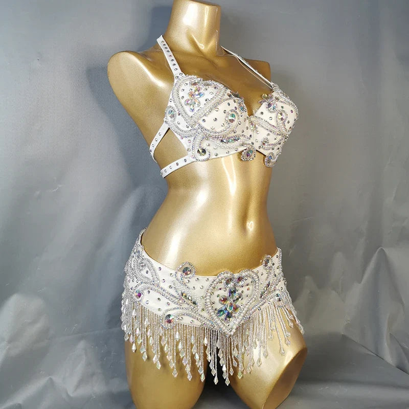 The Stardust Oasis Sirena – Deluxe Crystal & Beaded Belly Dance Bra & Belt 2-Piece Costume Set by Stardust Starlets