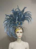 The Stardust Mirage – Exquisite Blue Feathered Samba Carnival Headdress by Stardust Starlets