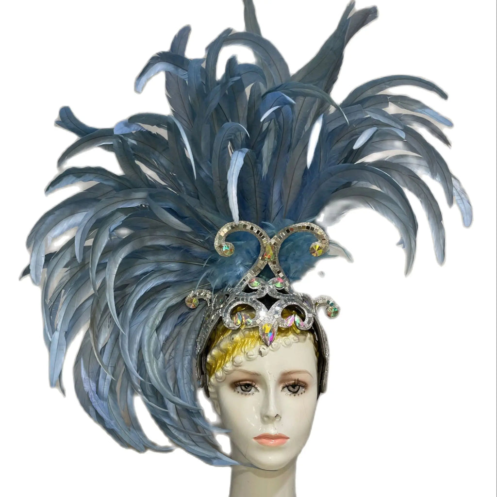 The Stardust Mirage – Exquisite Blue Feathered Samba Carnival Headdress by Stardust Starlets