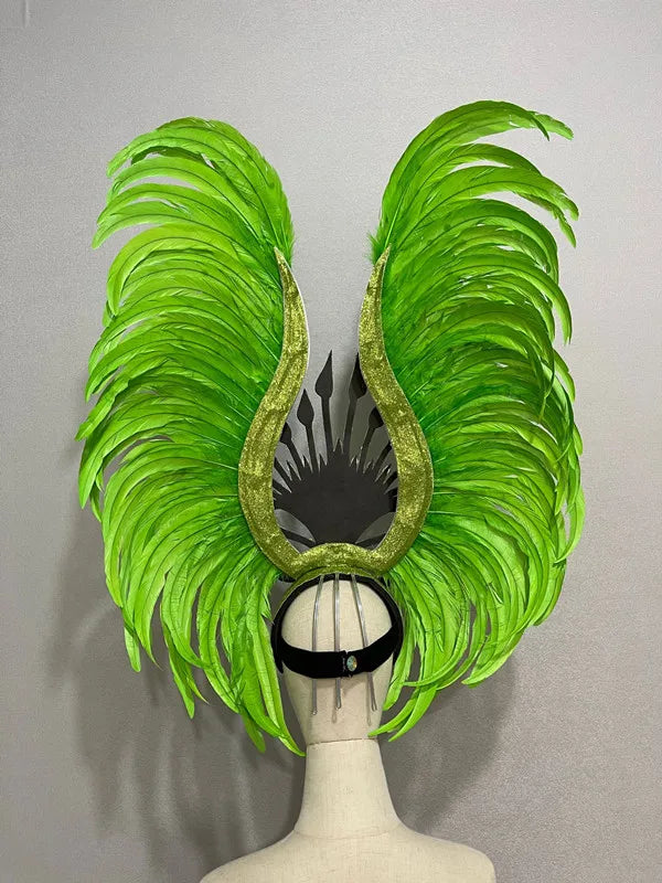 The Stardust Vertigo – Emerald Green Feathered Carnival & Samba Headdress by Stardust Starlets
