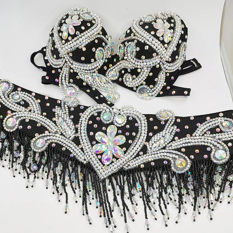 The Stardust Oasis Sirena – Deluxe Crystal & Beaded Belly Dance Bra & Belt 2-Piece Costume Set by Stardust Starlets