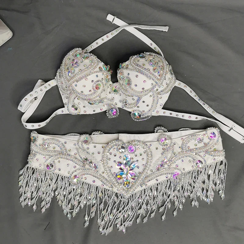 The Stardust Oasis Sirena – Deluxe Crystal & Beaded Belly Dance Bra & Belt 2-Piece Costume Set by Stardust Starlets