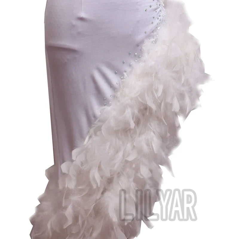 The Stardust Swan Queen – White Feathered Embroidered Latin Dance Competition Dress Set by Stardust Starlets