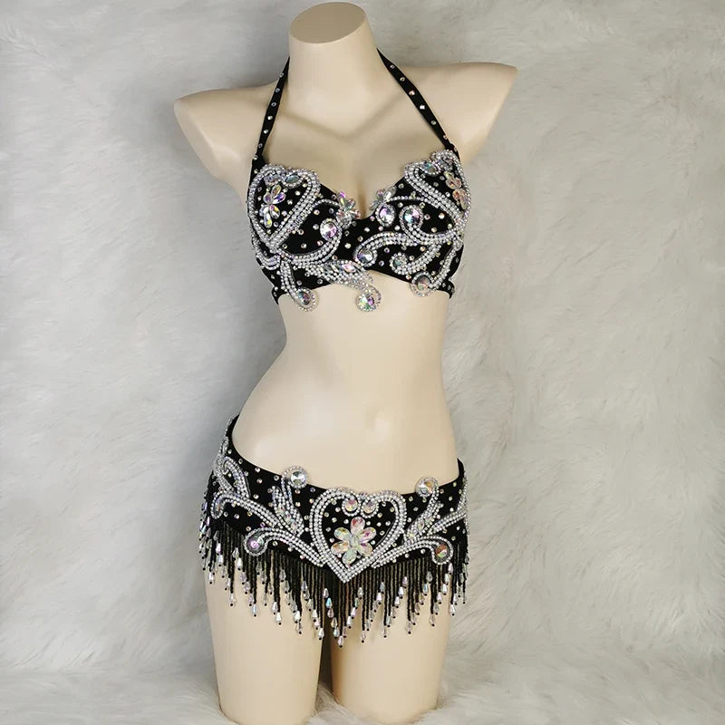 The Stardust Oasis Sirena – Deluxe Crystal & Beaded Belly Dance Bra & Belt 2-Piece Costume Set by Stardust Starlets