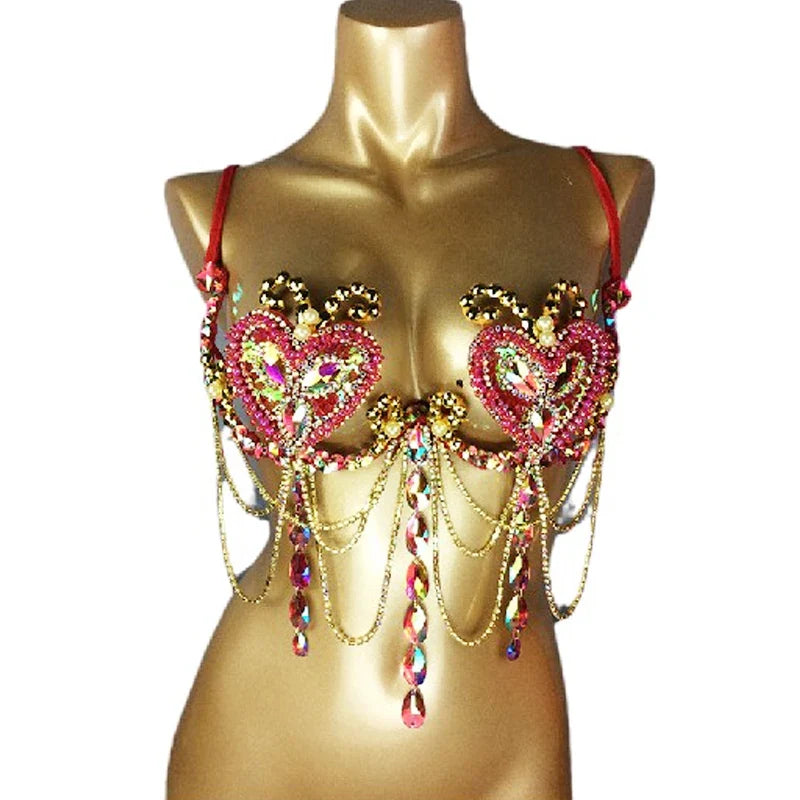 The Stardust Prism Sirena – Deluxe Rainbow Rhinestone Samba Carnival Wire Bra by Stardust Starlets