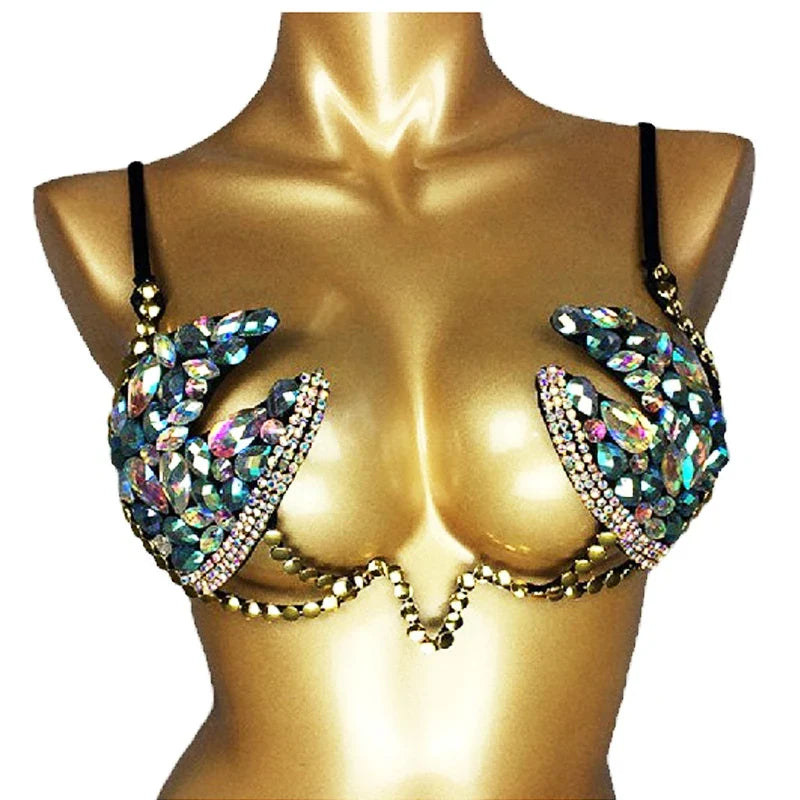 The Stardust Prism Sirena – Deluxe Rainbow Stone Samba Carnival Wire Bra by Stardust Starlets