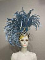 The Stardust Mirage – Exquisite Blue Feathered Samba Carnival Headdress by Stardust Starlets